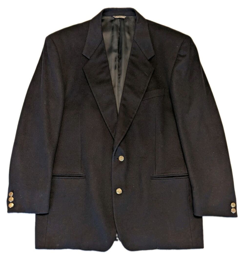 Vintage Moschino Men's 54 US 44 Black Cashmere Wool Blazer Gold Buttons MI Italy